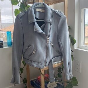 Grey-blue Suede Moto Jacket